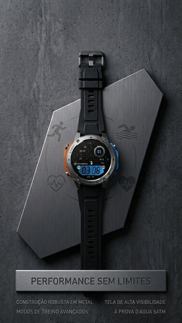 BRAVE Smartwatch | GPS, 5ATM, IP69K e 10 Dias de Bateria